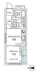 東急池上線 旗の台駅 徒歩10分の賃貸マンション 2階1DKの間取り