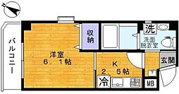 東急目黒線 西小山駅 徒歩9分の賃貸マンション 2階1Kの間取り