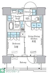 都営大江戸線 勝どき駅 徒歩13分の賃貸マンション 9階1LDKの間取り