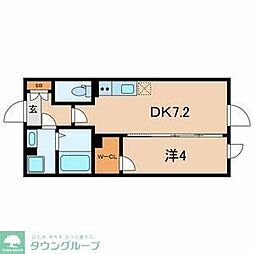 東急目黒線 西小山駅 徒歩6分の賃貸マンション 2階1DKの間取り