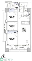 東急池上線 池上駅 徒歩6分の賃貸マンション 7階3LDKの間取り