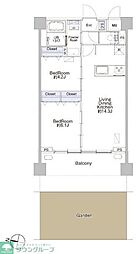 東急池上線 池上駅 徒歩6分の賃貸マンション 1階2LDKの間取り