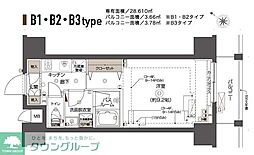東急池上線 戸越銀座駅 徒歩7分の賃貸マンション 12階1Kの間取り