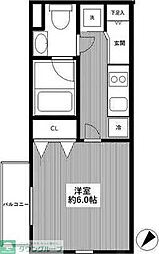 JR山手線 目黒駅 徒歩5分の賃貸マンション 2階1Kの間取り