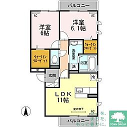 京急本線 大森町駅 徒歩14分の賃貸アパート 3階2LDKの間取り