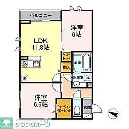 JR京浜東北・根岸線 大森駅 徒歩10分の賃貸アパート 2階2LDKの間取り