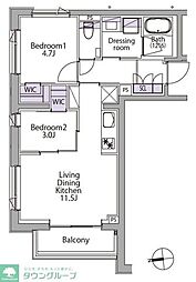 都営三田線 白金台駅 徒歩8分の賃貸マンション 3階2LDKの間取り
