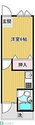 東急池上線 旗の台駅 徒歩2分の賃貸アパート 1階1Kの間取り