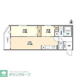東急目黒線 武蔵小山駅 徒歩12分の賃貸マンション 2階2LDKの間取り