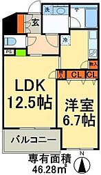 カスタリア荒川 1LDKの間取図画像