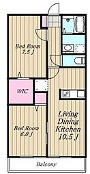 クレスト宇奈根 2LDKの間取図画像