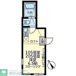 ユナイト南希ボンソワール 2階ワンルームの間取り