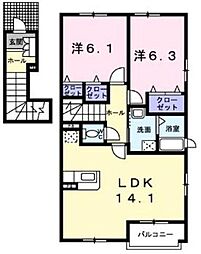 サニーサイドヴィラ 2LDKの間取図画像