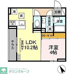 D'Bless和田町 1LDKの間取図画像