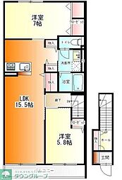 横浜市瀬谷区橋戸2丁目アパート 2LDKの間取図画像