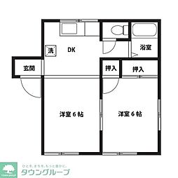 リシェス南栗原 1DKの間取図画像