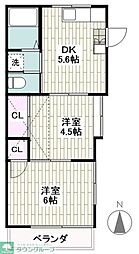 フラット冨蔵 2DKの間取図画像