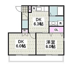 コンフォートハウス 2階2DKの間取り