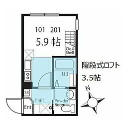 京急本線 南太田駅 徒歩12分の賃貸アパート 2階ワンルームの間取り
