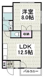 サンフラット岡村 1LDKの間取図画像