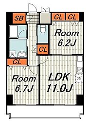 ドムス常盤 2LDKの間取図画像