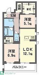 JR武蔵野線 東川口駅 徒歩7分の賃貸マンション 2階2LDKの間取り