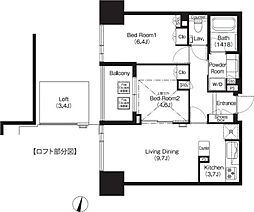 JR京浜東北・根岸線 大宮駅 徒歩7分の賃貸マンション 12階2LDKの間取り