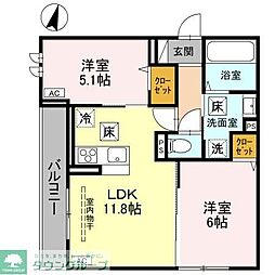 JR京浜東北・根岸線 与野駅 徒歩9分の賃貸アパート 1階2LDKの間取り