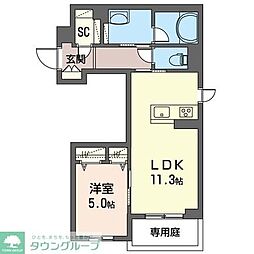 JR埼京線 南与野駅 徒歩7分の賃貸マンション 1階1LDKの間取り