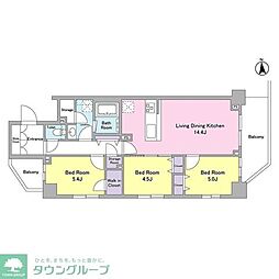 JR武蔵野線 東川口駅 徒歩3分の賃貸マンション 7階3LDKの間取り