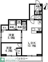 JR武蔵野線 東川口駅 徒歩7分の賃貸アパート 3階2LDKの間取り