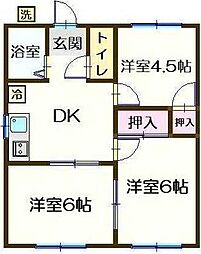 JR青梅線 福生駅 徒歩12分の賃貸アパート 1階3DKの間取り