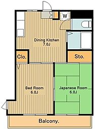 京王線 京王八王子駅 徒歩12分の賃貸マンション 3階2DKの間取り