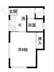 谷野荘 1階1Kの間取り