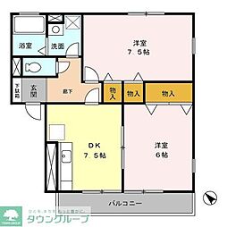コゥジィーコート 2階2DKの間取り