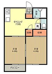 サンハイツ 1階2DKの間取り