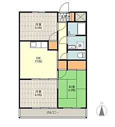 JR青梅線 羽村駅 徒歩16分の賃貸マンション 3階3DKの間取り