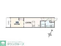 MELDIA福生III 2階1LDKの間取り