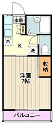 多摩都市モノレール 桜街道駅 徒歩9分の賃貸アパート 1階1Kの間取り