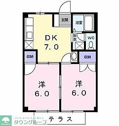 多摩都市モノレール 砂川七番駅 徒歩13分の賃貸アパート 1階2DKの間取り