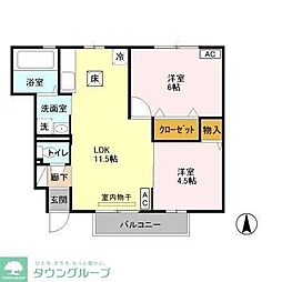 西武拝島線 西武立川駅 徒歩34分の賃貸アパート 1階2LDKの間取り