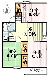 JR青梅線 昭島駅 徒歩25分の賃貸アパート 1階3DKの間取り