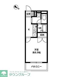 アンプルールフェール小山 2階1Kの間取り
