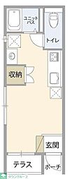 JR青梅線 小作駅 徒歩4分の賃貸アパート 1階ワンルームの間取り