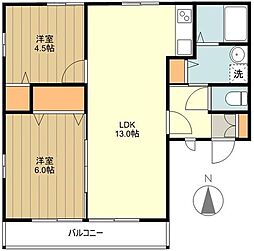JR青梅線 小作駅 徒歩23分の賃貸アパート 2階2LDKの間取り