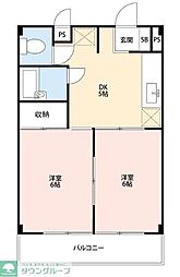 カーサハシモト 2階2DKの間取り