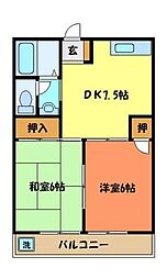 京王線 北野駅 徒歩11分の賃貸マンション 2階2DKの間取り