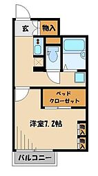 西武新宿線 東村山駅 徒歩19分の賃貸アパート 1階1Kの間取り
