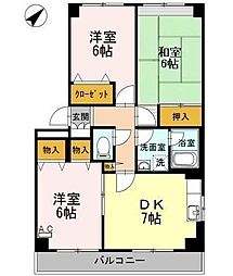 ベルエアーガーデン 1階3DKの間取り