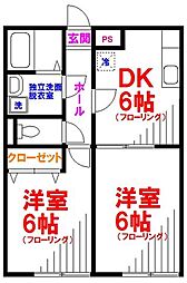 プレジール鹿島 1階2DKの間取り